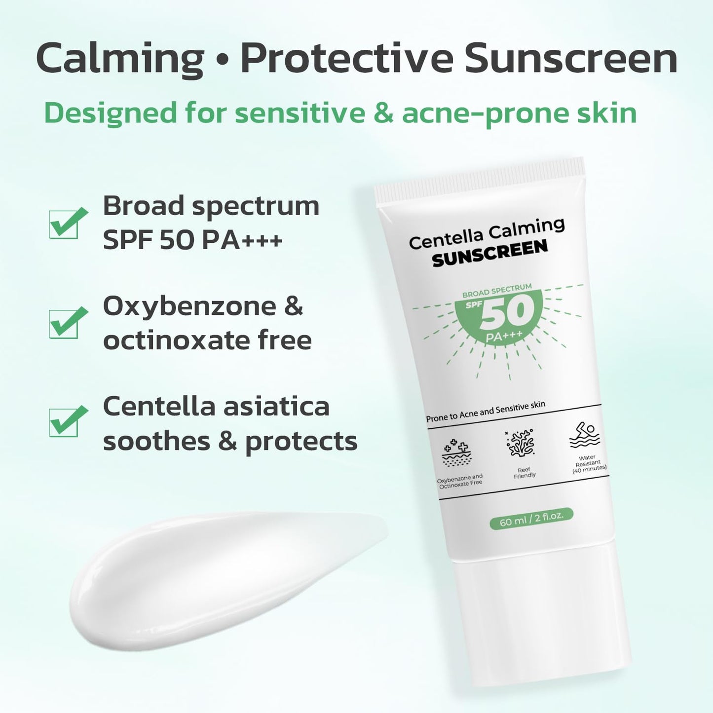 Centella Sunscreen SPF 50 PA+++ - Hyalu CICA Water-Fit Sun Serum - No White Cast Sensitive Skin Calming Protector Solar 2 fl.oz - Medaid International
