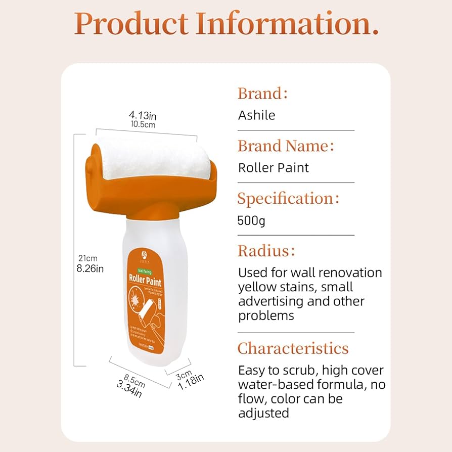 Wall Repair Paint - Paint Bottle + Roller With Handle Included