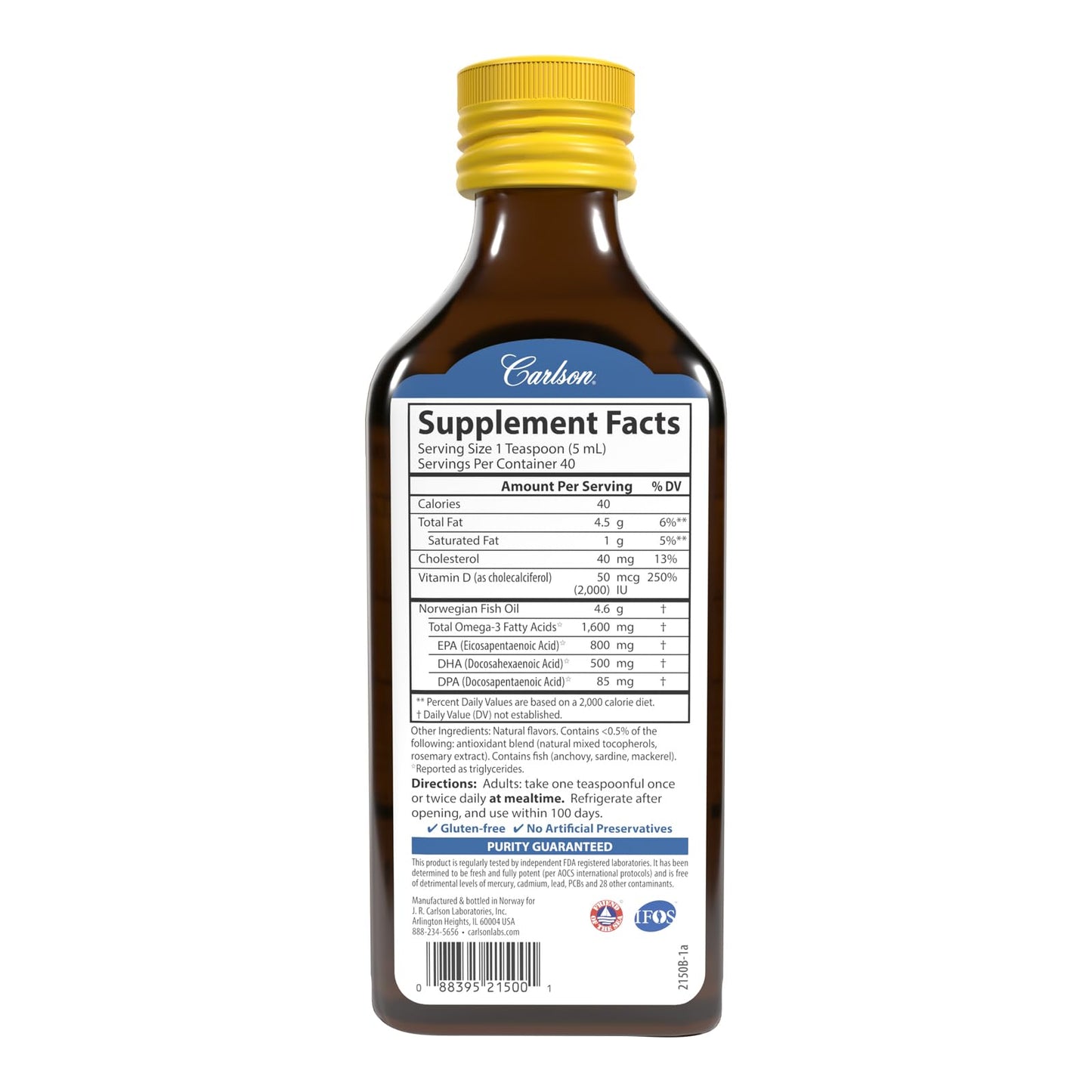 Carlson - The Very Finest Fish Oil + D3, 1600 mg Omega-3s, 50 mcg (2000 IU) Vitamin D3, Liquid Fish Oil and D3 Supplement, Norwegian, Wild Caught, Sustainably Sourced, Lemon, 200 mL (6.7 Fl Oz) - Medaid International