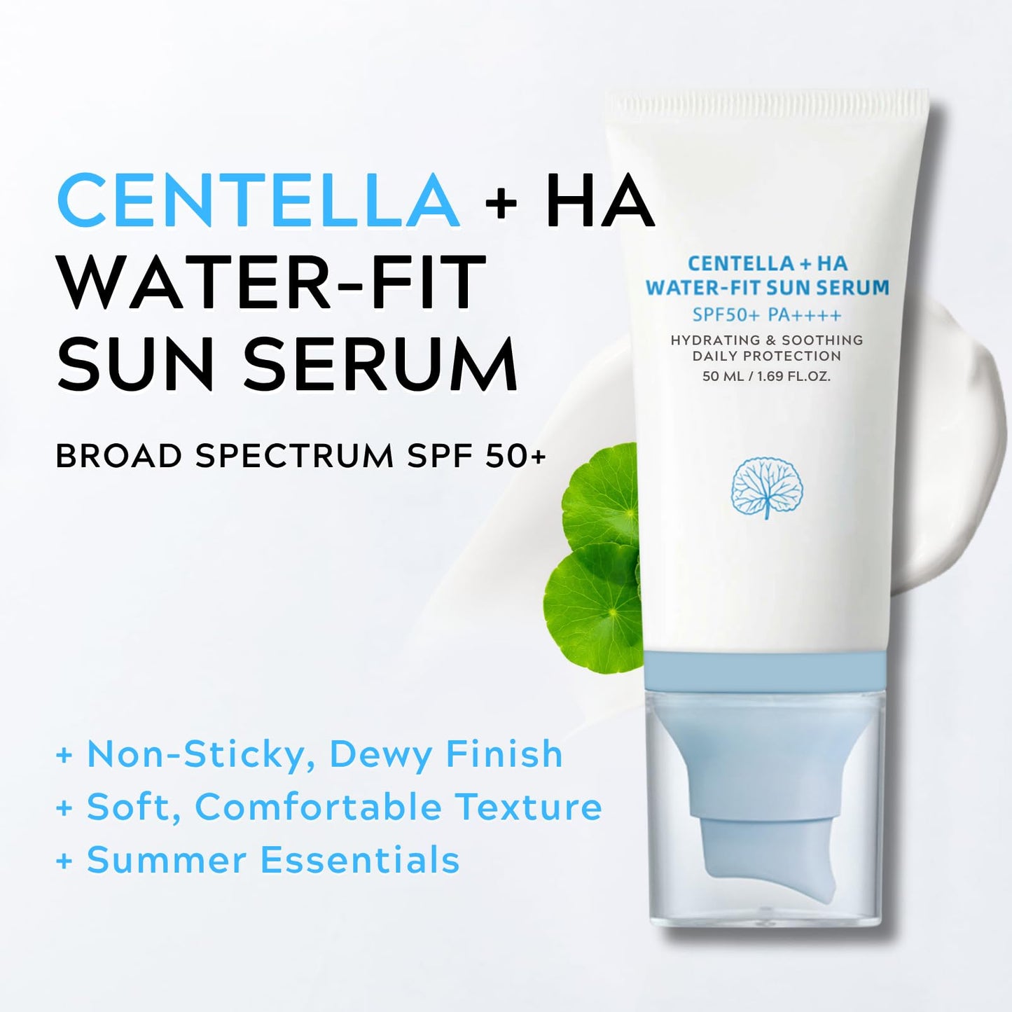 ISHERBIN πΆπππ‘πππΓ‘ Sunscreen SPF 50, Hyalu Cica Water-Fit Sun Serum, Face Sun Screen Long-Lasting Protection, Cen-tella Madagascar Sunscreen, NO White Cast - Dry Oily Korean Skincare (Blue 1) - Medaid International