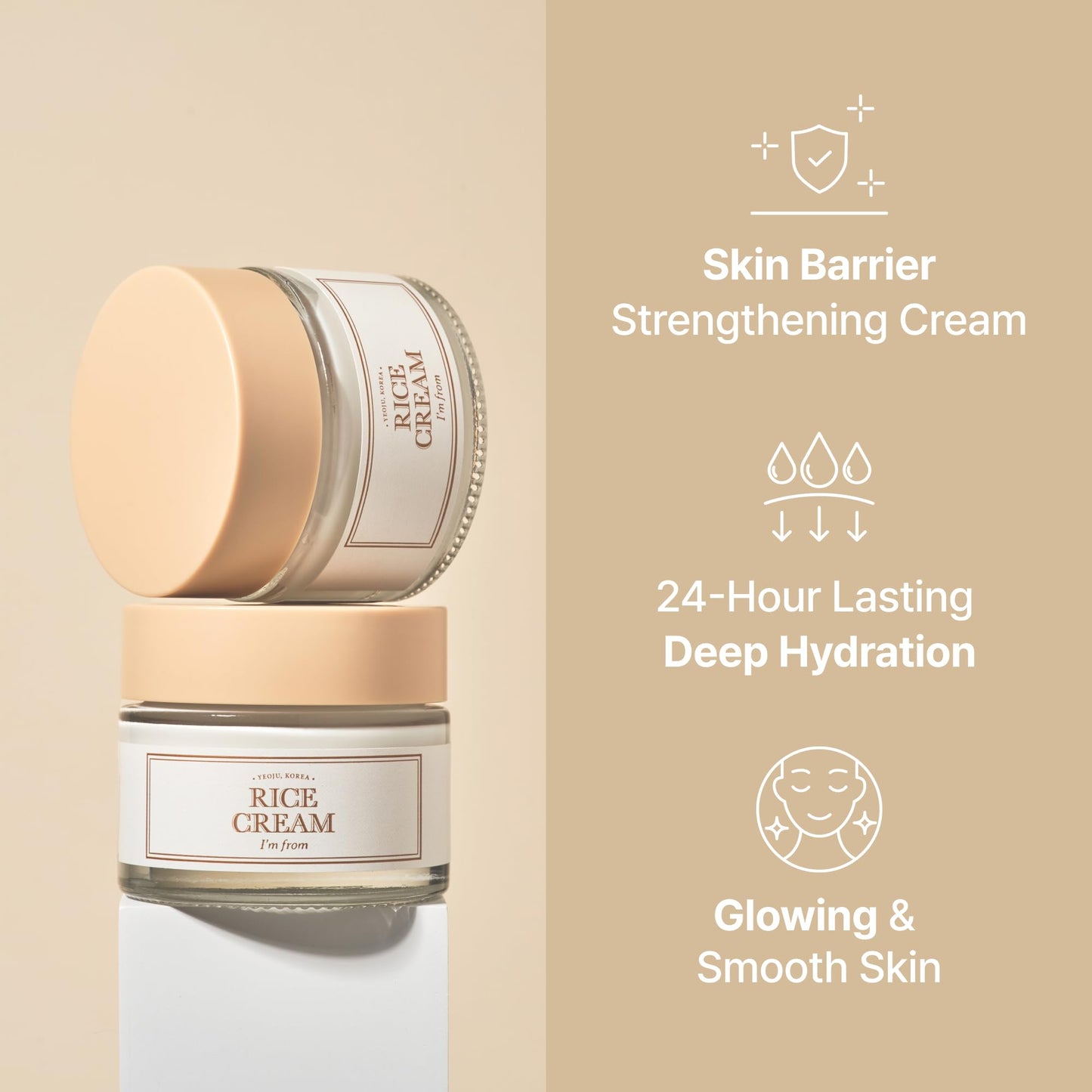 I'm from Rice Cream 1.76 Ounce, Rice Bran Essence with Ceramide, Glowing Look, Improves Moisture Skin Barrier, Deep Nourishment, Smooths and Evens Skin Tone, K-Beauty - Medaid International