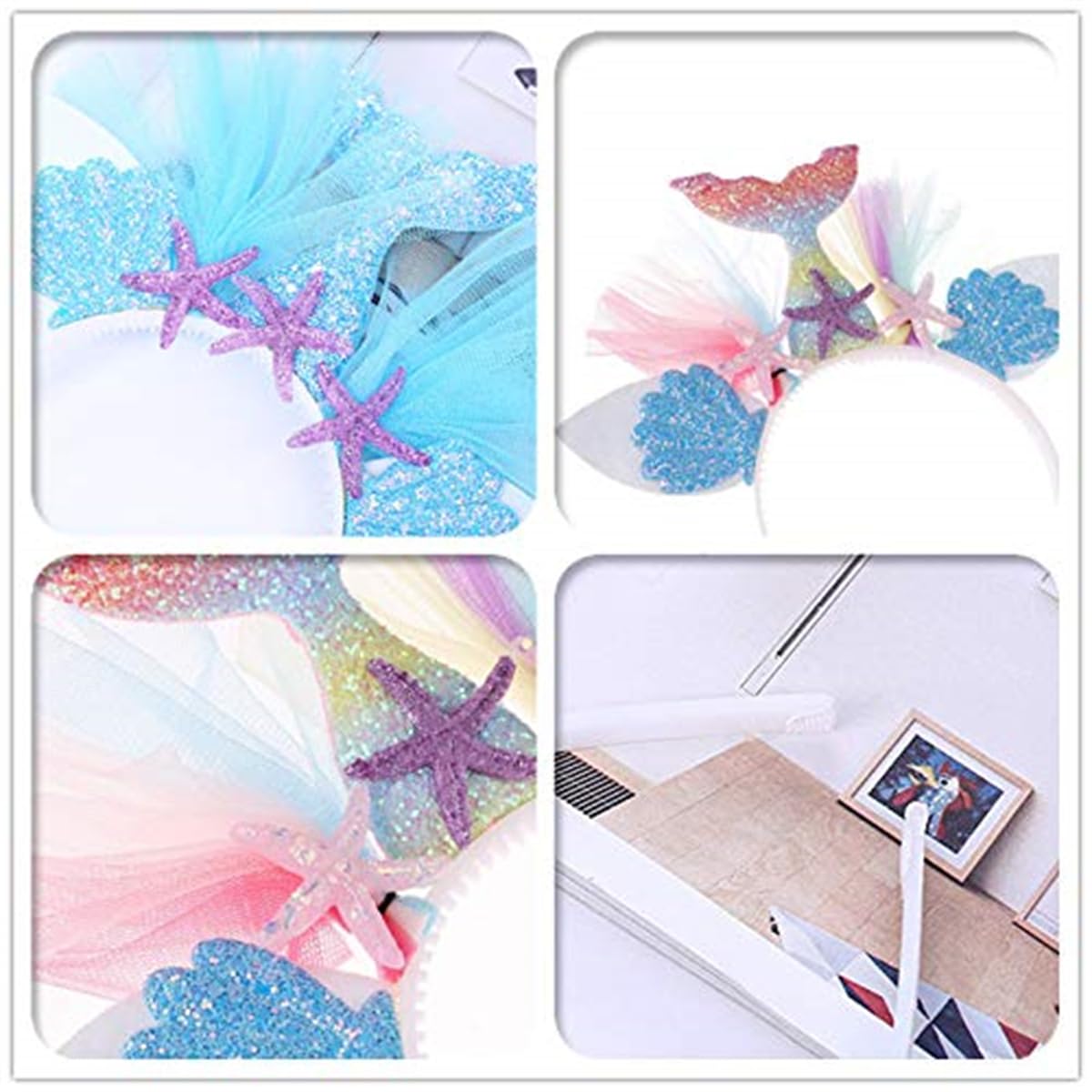 TERRIFI Mermaid Tail Headband Mermaid Hair Accessories for Birthday, Costume and Party, Supplies for Women and Girls, 4 Pack