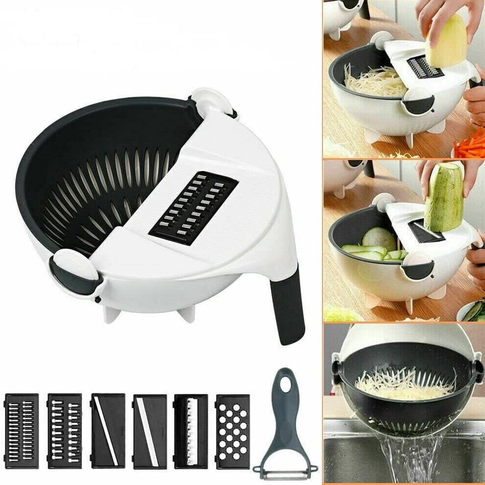 9 in 1 Magic Multifuctional Rotate Vegetable Cutter Basket