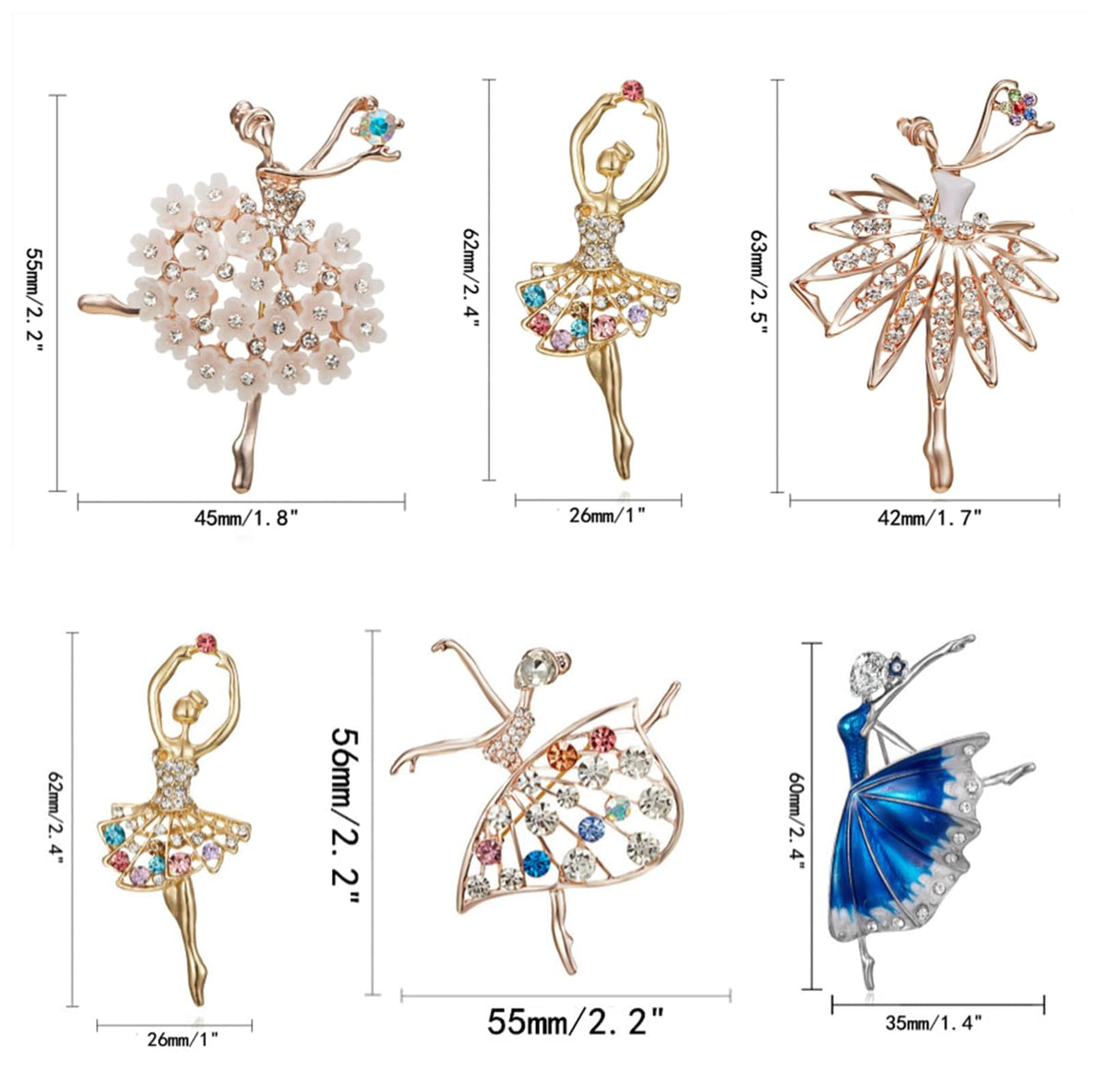 TERRIFI Ballet Dancer Brooch Pins, Cute Pins for Backpacks, Angel Wings Brooch, Fashion Jewelry for Any Special Occasions 6 Pcs