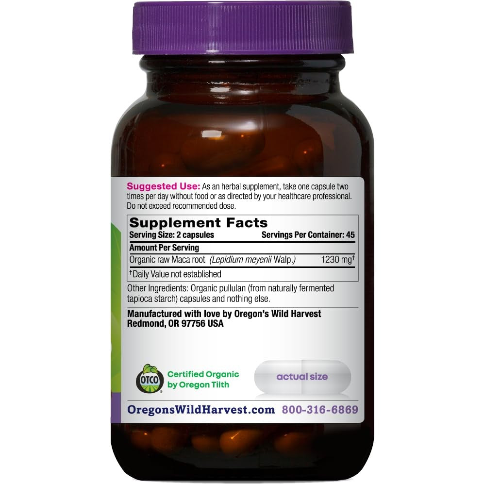 Oregon's Wild Harvest Maca Root | Made with Organic Raw Maca Root and Vegan Capsules, 90 Count - Medaid International