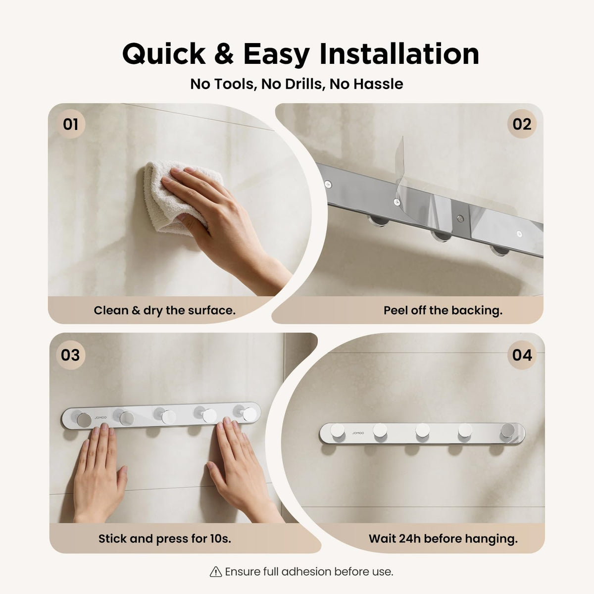 JOMOO Bathroom Robe Hook, Stainless Steel 2 Pack Adhesive Wall Hooks for Bathroom,No Drill Towel Hooks for Bathrooms, Metal Robe Hook Rack Wall Mount