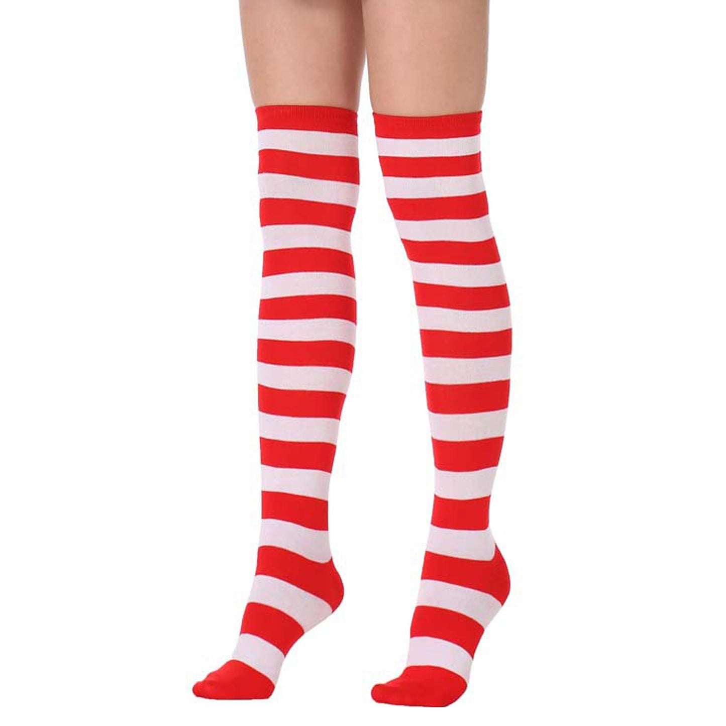 SYYWLYAP Red White Striped Sock Long Thigh High Athletic Sport Over Knee High Sock Halloween Christmas Stockings Red+White Stripe - Medaid International