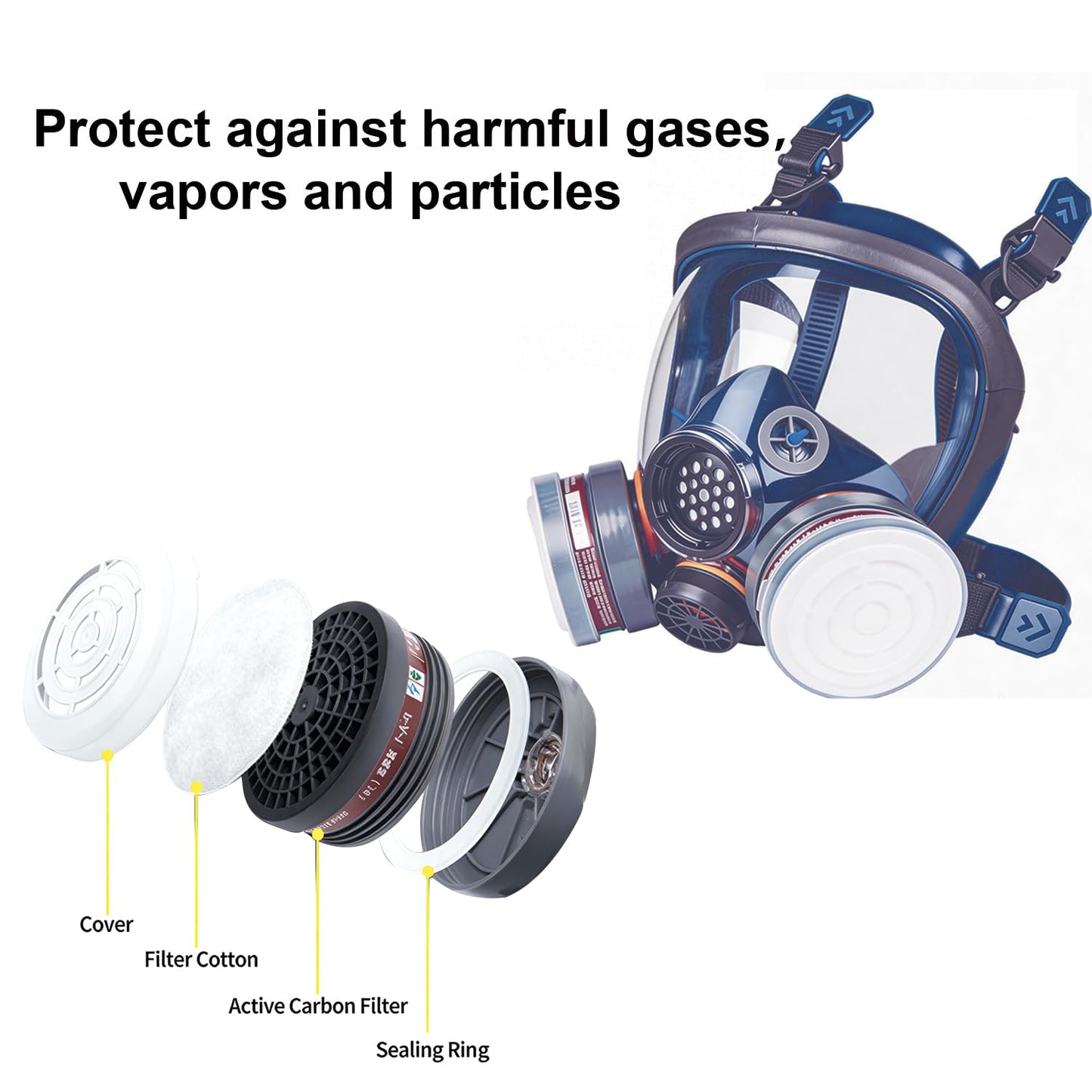 UOPASD Full Face Respirator Mask,Gas Mask Protect Against Harmful Gas,Dust,Chemicals, Safety Mask with Active Carbon Filter