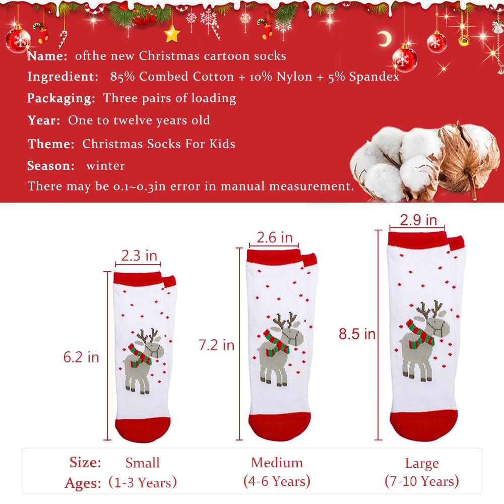 WTTORDE 3 PCS Cute Kid Sock Warm Winter Crew Socks Unisex Cotton Socks Xmas Gift(M) - Medaid International