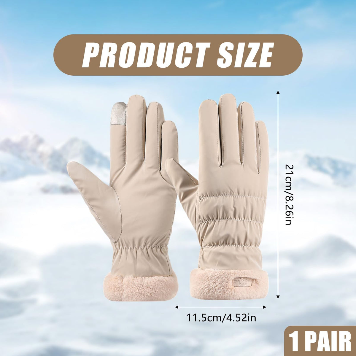 KASTWAVE Waterproof Thermal Gloves for Women, Touchscreen Winter Fleece Insulated Gloves, Windproof Ski Gloves for Outdoor Activities, Walking, Running, Cycling (Beige)