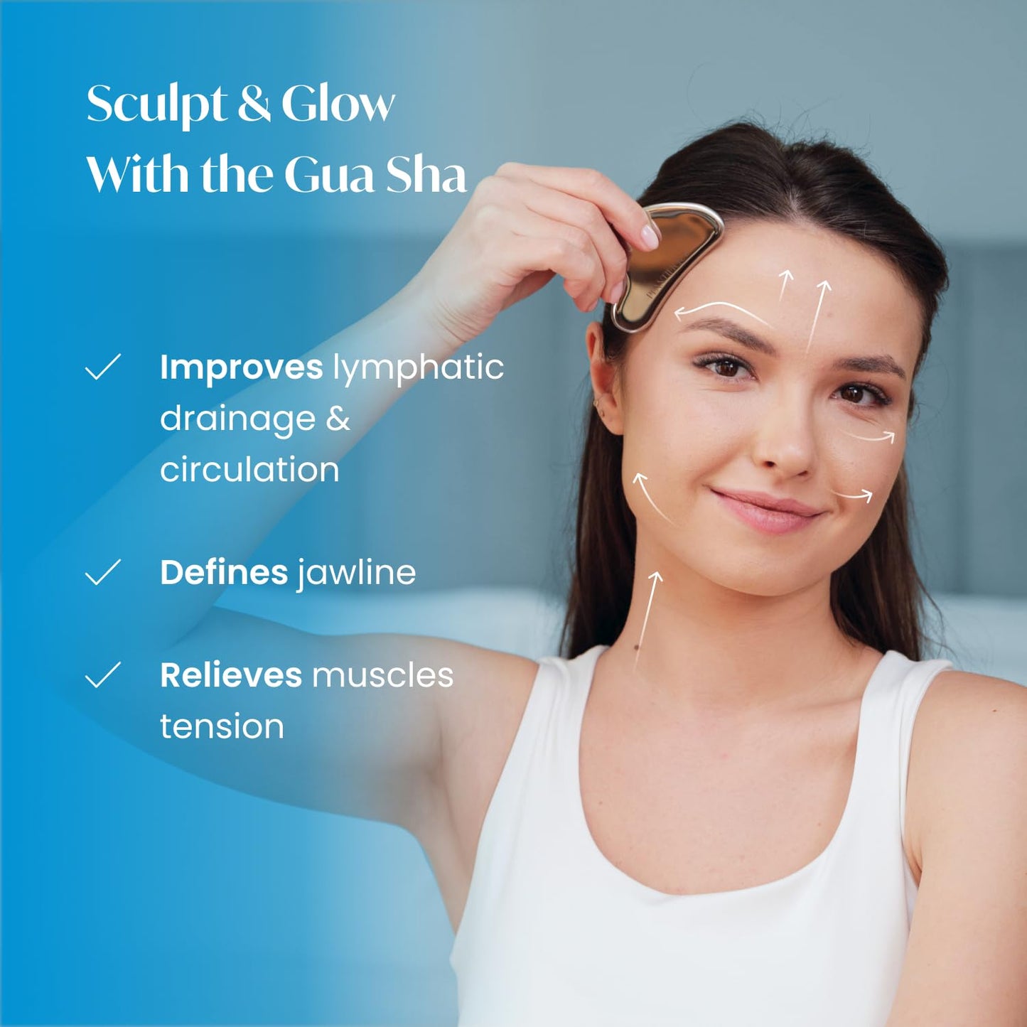 PLANTIFIQUE Stainless Steel Gua Sha | Facial Tool | Skin Massage for Face Body Eyes Neck Heart Style with Travel Pouch | Skin Care Gift - Medaid International