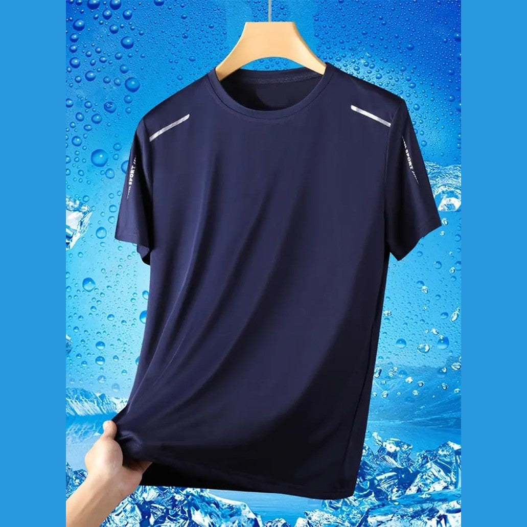 Quick Dry Ice Silk Athletic T-Shirts for Men, Athletic Short Sleeve Moisture Wicking Tee for Running,Training (1 Piece) Dark Blue - Medaid International