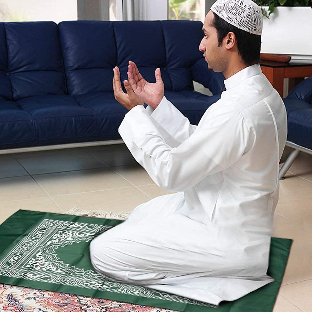 Hitopin Travel Prayer Mat, 60cm*100cm Praying Rug, Portable Polyester Prayer Rug with Compass, Islamic Waterproof Prayer Mat, Muslim Prayer Mat, for Ramadan Gifts, Islamic Prayer (Green) - Medaid International