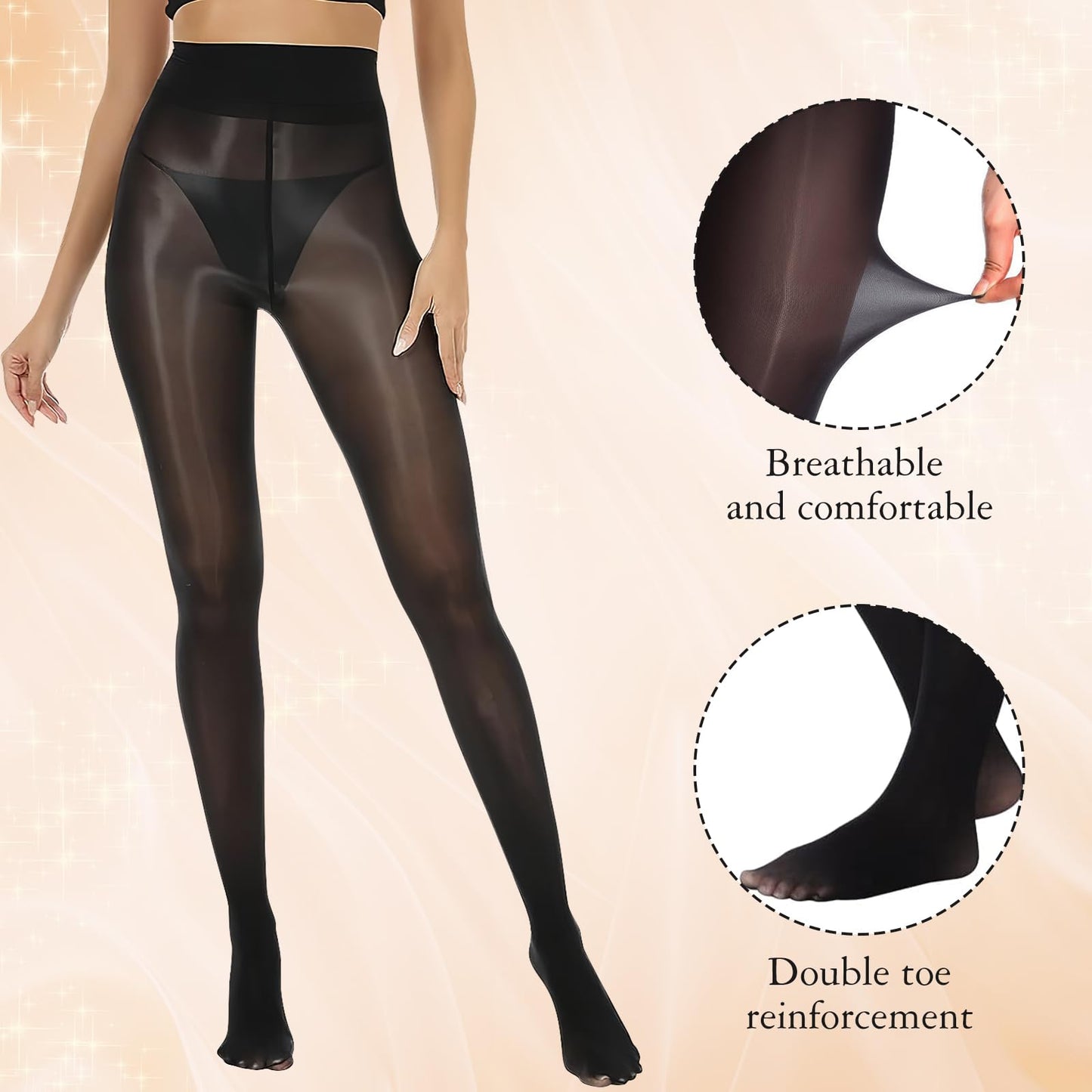 Buauty Shimmer Tights for Women, Shiny Oil Pantyhose Stockings, Oil Bright Shaping Tight Ultra Shiny Sheer Tights High Waist - Medaid International