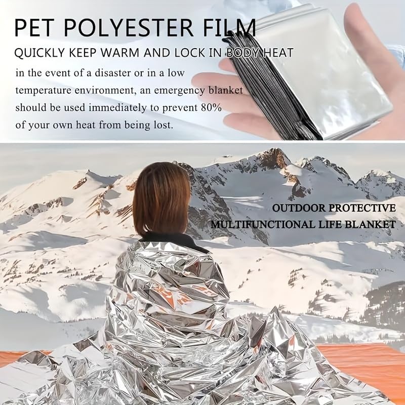 Emergency Mylar Thermal Blankets,Space Blanket Survival kit Camping Blanket, Perfect for Outdoors, Hiking, Survival, Bug Out Bag,Marathons or First Aid-55 X 82