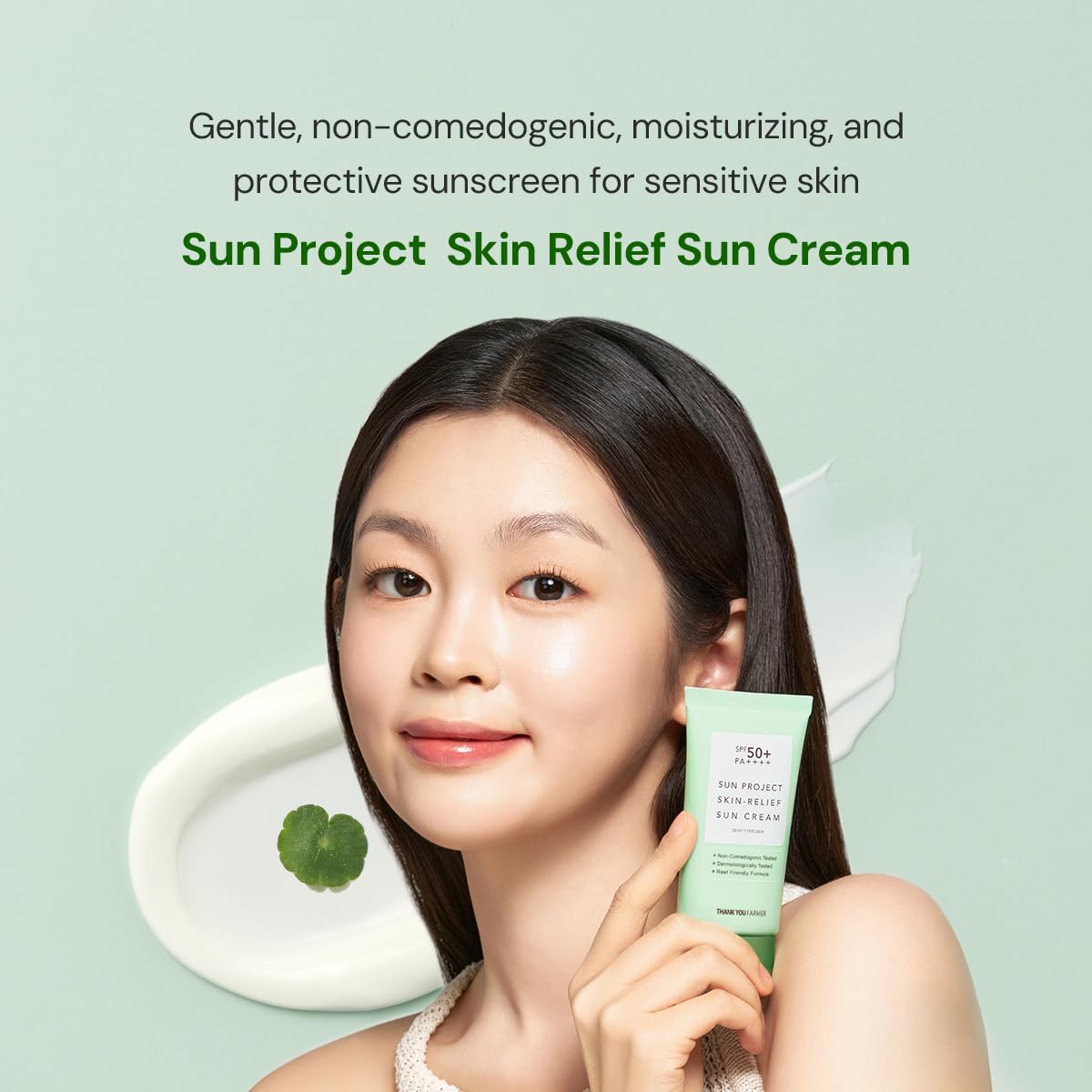 THANKYOU FARMER Sun Project Relief Sun Cream SPF50+ PA++++(50ml) - Centella Asiatica Extracts for Soothing, Reef Safe Sunscreen Travel Size - Medaid International