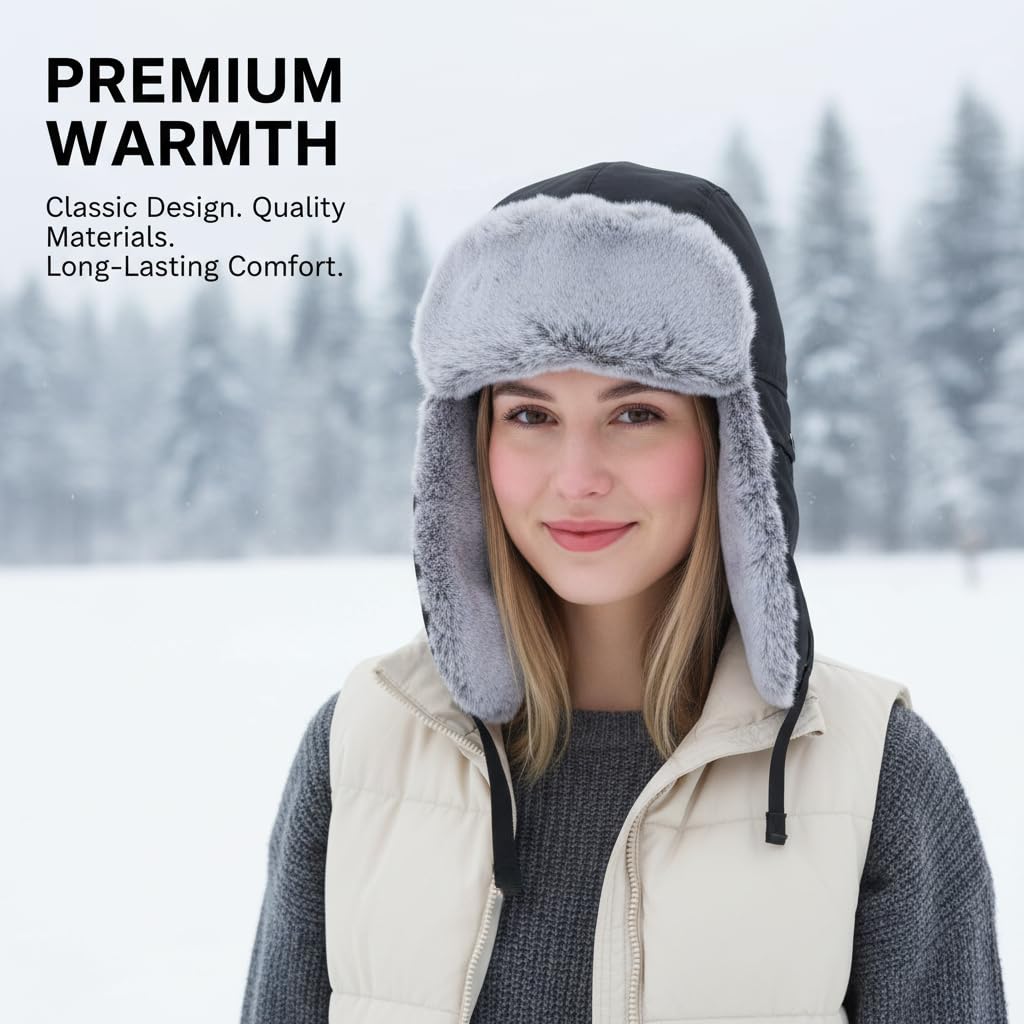Winter Trapper Hat with Ear Flap Chin Strap and Removable Windproof Mask, KASTWAVE Unisex Warm Faux Fur Hunting Outdoor Hat