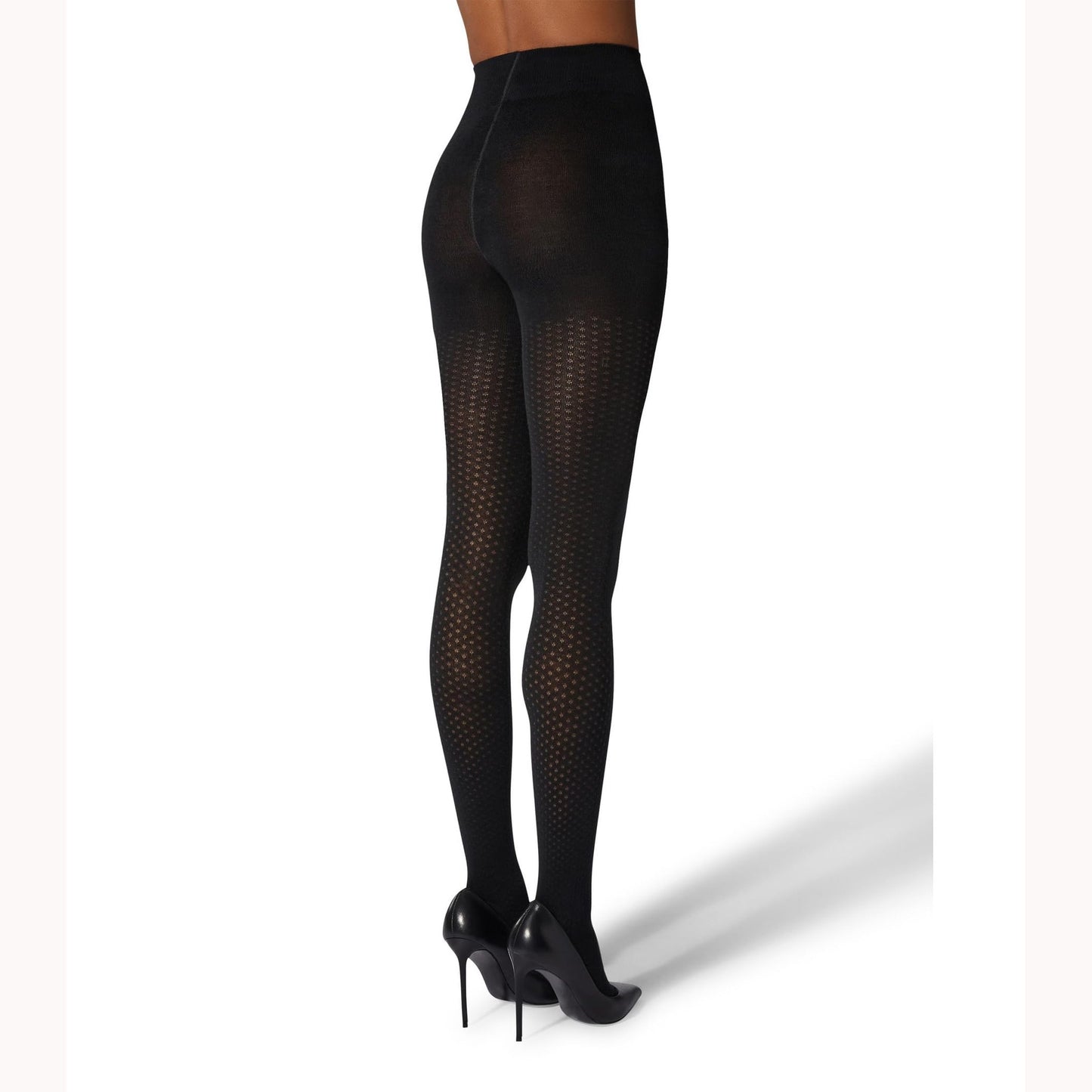 Wolford Merino Dot Tights for Women 100 Denier Opaque Merino Wool Blend Jacquard Dot Design Knitted-in Heels Soft Waistband Black X-Small - Medaid International