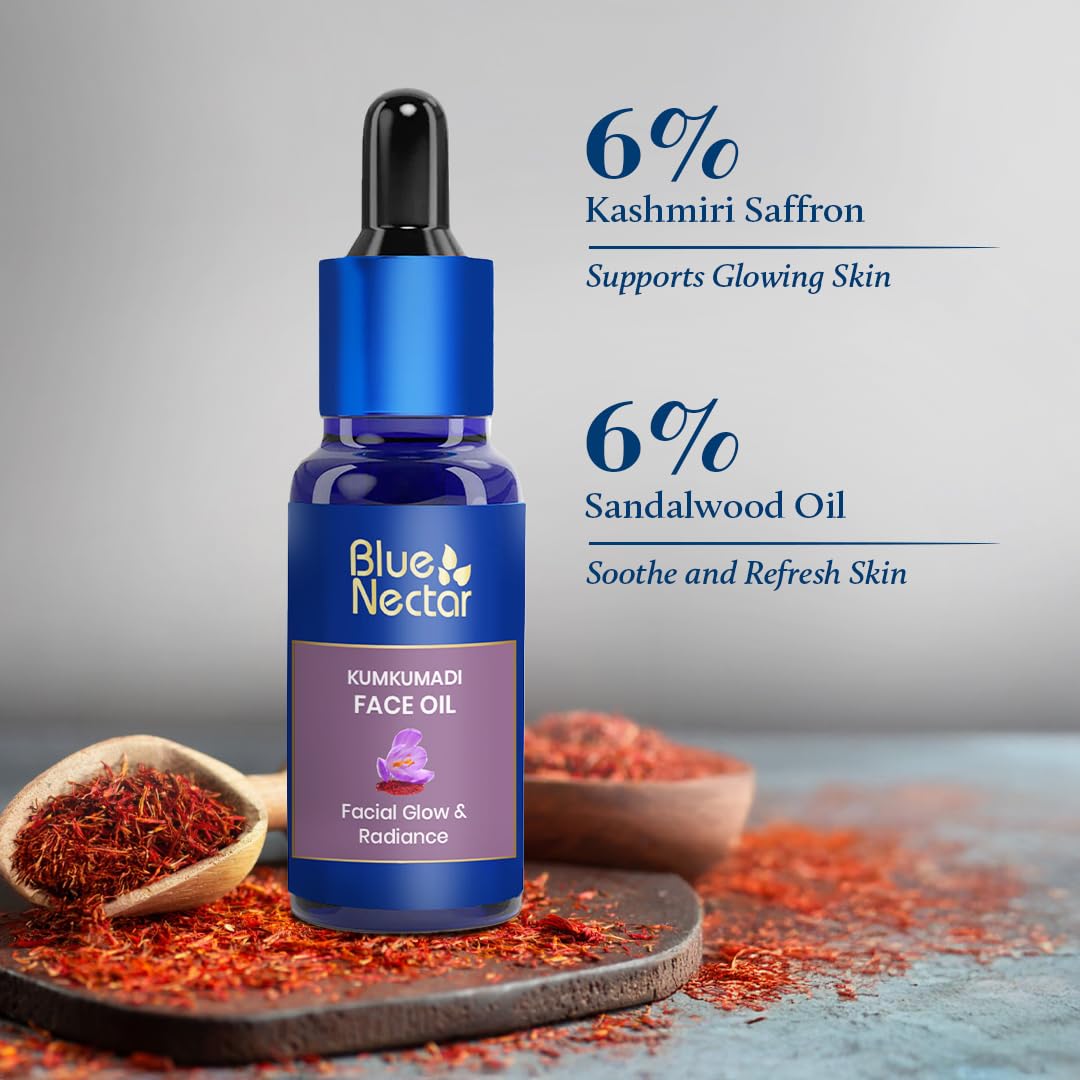 Blue Nectar Kumkumadi Oil with Gua Sha | Ayurvedic Face Oil for Glowing Skin | Natural Face Serum for Women & Men with Gua Sha Stone (26 Herbs, 1 Fl Oz) - Medaid International