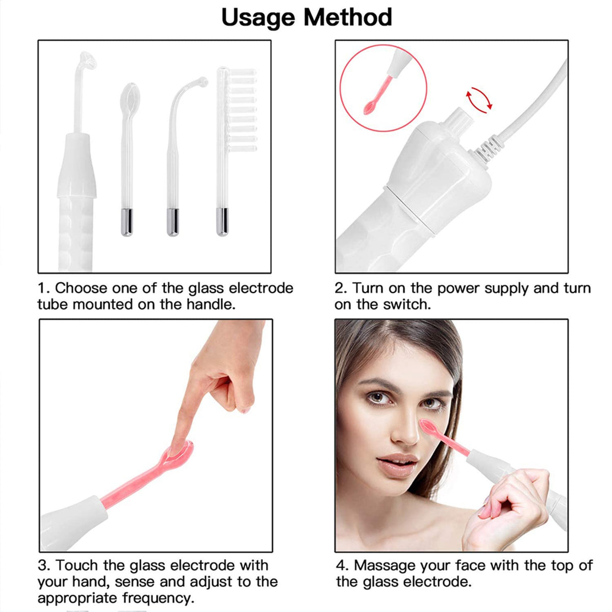 Beauenty Handheld Red Light Electrotherapy High Frequency Facial Machine, 4 in 1 High Frequency Facial Machine, Portable Skin Therapy Machine with 4 Glass Tubes - Handheld High Frequency Wand (Red)