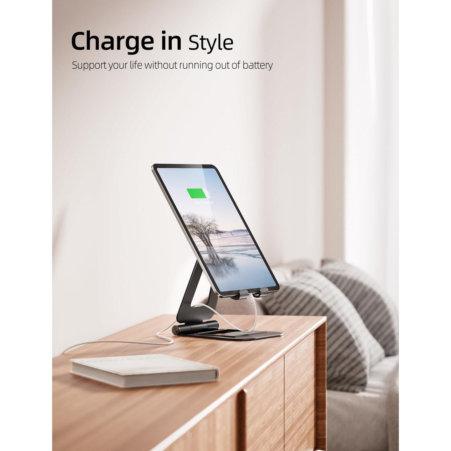 Nulaxy Aluminum Dual Foldable iPad Stand, Fully Adjustable Desktop Tablet Holder, Tablet Accessories for Office Kindle Compatible with Mobile Devices iPad Pro/Air/Mini, iPhone Pro/Max/Plus, Black - Medaid International