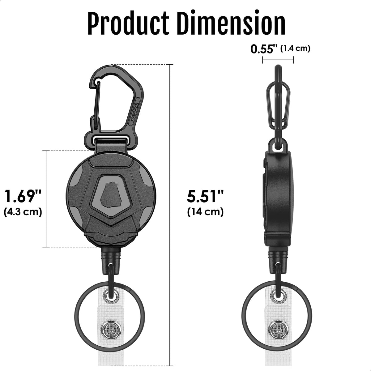 KASTWAVE Retractable Keychain, Heavy Duty Carabiner Badge Holder, Tactical ID Badge Reel with 31.5¡± Steel Retractable Cord, 8.0 oz 2 Pack