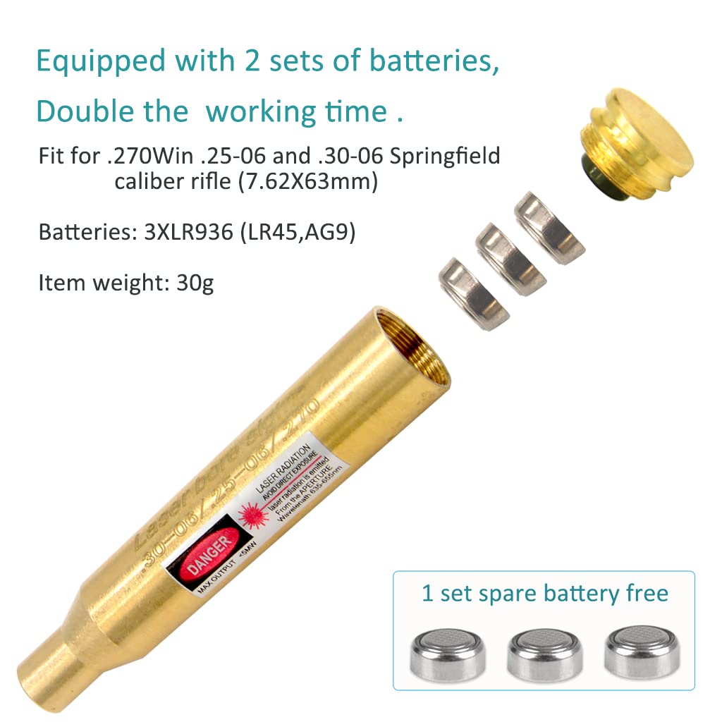 MOSANDON .30-06/25-06/270 Bore Sight Laser Red Dot Cartridge Laser bore Sighter with 2 Sets of Batteries - Medaid International
