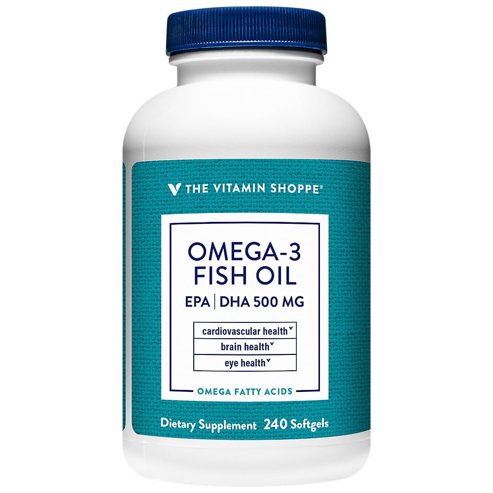 The Vitamin Shoppe Omega 3 Fish Oil, EPA & DHA 500mg, Purity Assured, Molecularly Distilled to Support Cardiovascular, Joint and Brain Health 1000mg (240 Softgels) - Medaid International