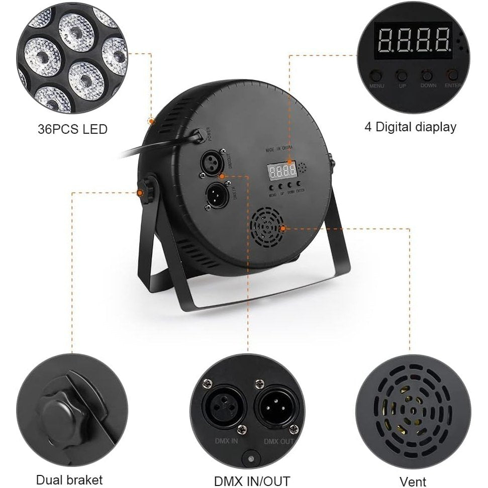 Mosfiata - RGB 36 LED Par Lights, Sound Activated, DMX Control, 7 Modes