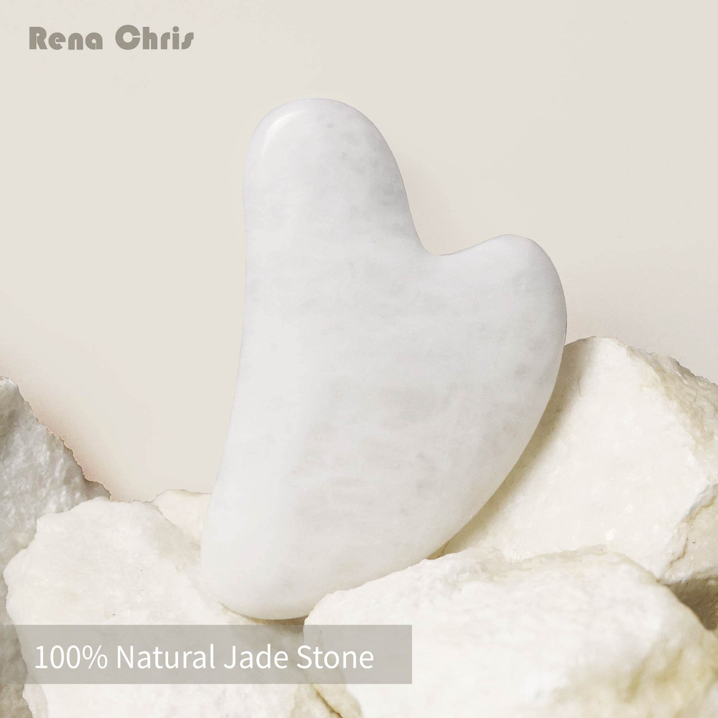 Rena Chris Gua Sha Facial Tools: Natural Jade Stone Guasha Tool for Face Acupuncture Therapy, Facial Massager for Jawline Sculpting and Puffiness Reducing (White) - Medaid International