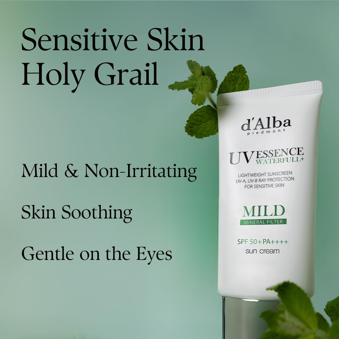 d'alba Piedmont Italian White Truffle Waterfull Mild Sunscreen, Vegan, Mineral Sunscreen, SPF 50+ PA++++, Non-Nano Sunscreen Suitable for all Sensitive Skin, Gentle & Light Finish, Korean Skincare - Medaid International