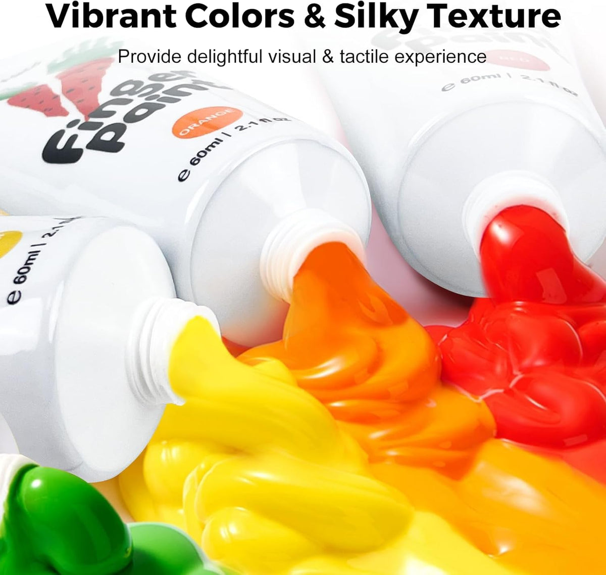 KASTWAVE Washable Finger Paints for Toddlers, 12 Colors Non-Toxic Baby Paint, Safe Art Supplies Hand & Foot Painting, Preschool Learning Gifts Kids Age 2+ (2.1 fl oz)