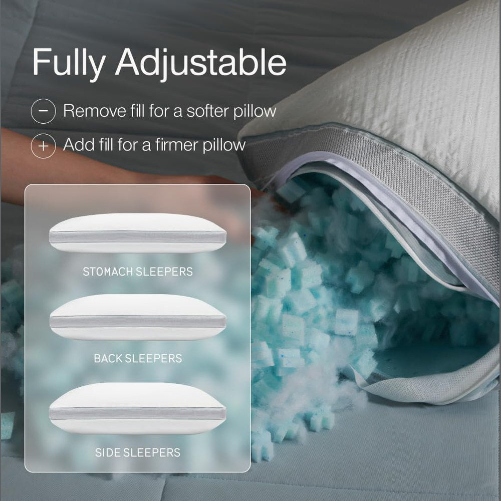 Coop Home Goods Cool+ Adjustable Pillow, King Size Plus Shaped Memory Foam Pillows with Cooling Gel, Back, Neck Support, Stomach or Side Sleeper Pillow, CertiPUR-US/GREENGUARD Gold - Medaid International
