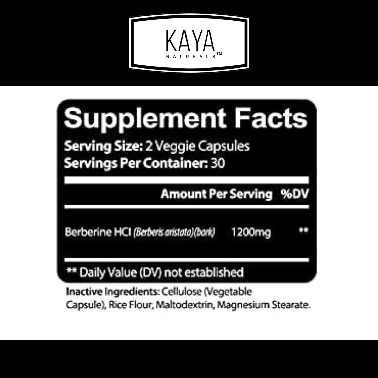 Kaya Naturals Berberine HCL Extract 1200mg - Immune System - Gluco Levels - Gut Health (Vegetarian, Non-GMO & Gluten-Free) Berberine Supplement (60 Count (Pack of 1) - Medaid International