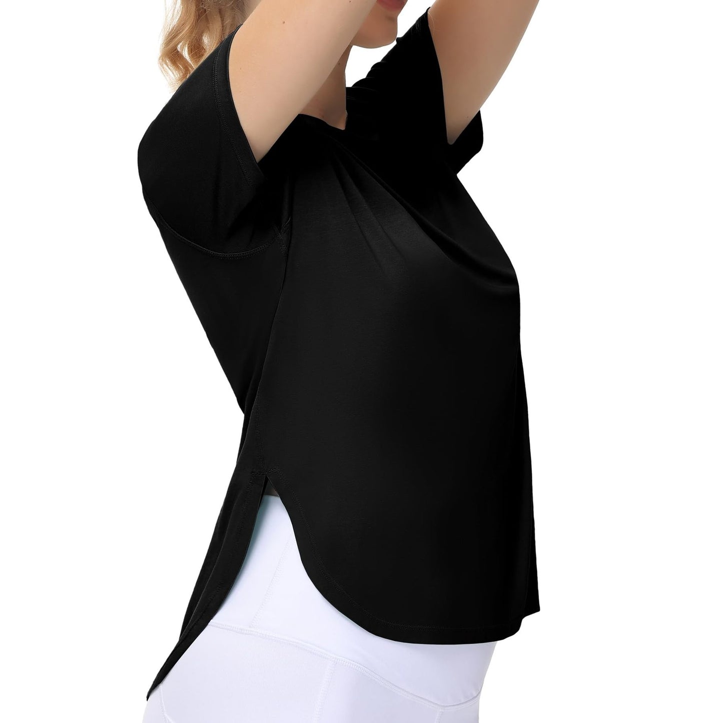 THE GYM PEOPLE Women's Workout T-Shirts Loose Fit Short Sleeve Cotton Running Basic Tee Tops with Split Hem - Medaid International