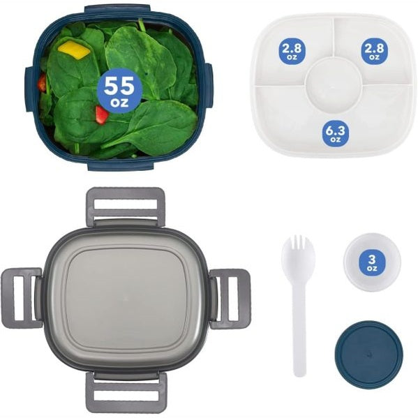 Bento Lunch Box with 5 Compartments, with Dressing Container, 1300 ml