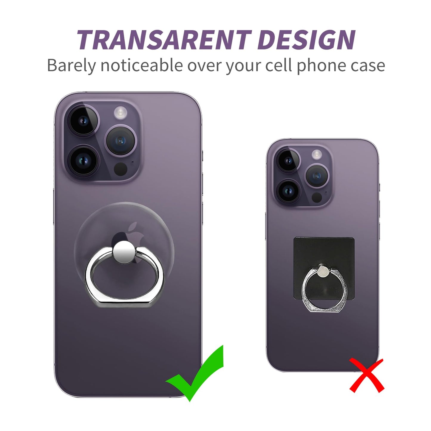 Jsoerpay Cell Phone Ring Holder, Transparent Ring Holder 360°Rotation Finger Ring Stand, Clear Cell Phone Kickstand Compatible with Most of Phones, Tablet and Case, (2Silver+1Black+1Rose Gold) - Medaid International