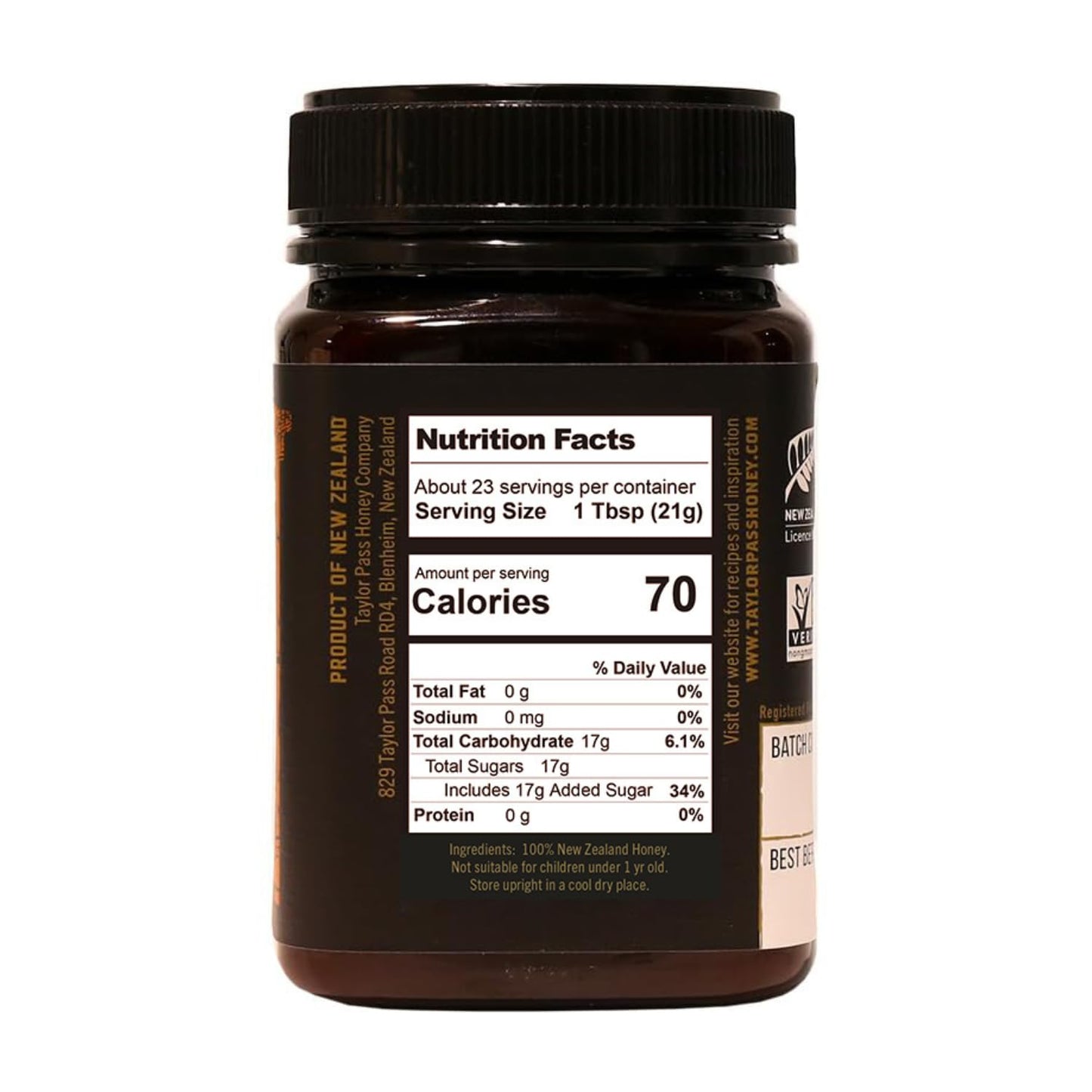 Taylor Pass Honey Co Manuka Honey UMF 5+ MGO 83+ | Monofloral New Zealand Honey | Sustainable, Non-GMO, Halal, UMF Certified | BPA-Free Jar | 500g 1lb 1.6 Oz - Medaid International