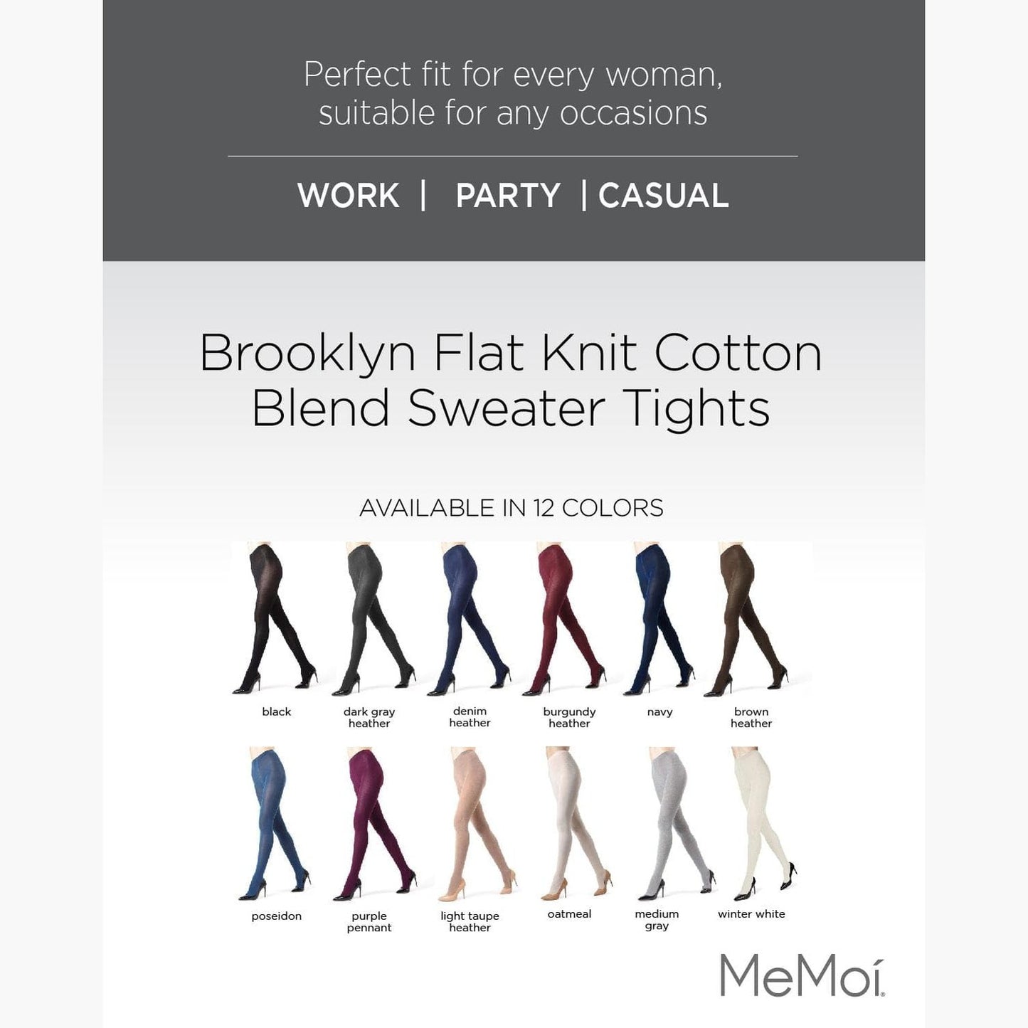 MeMoi - Sweater Flat Knit Tights, Lt Taupe Heather, Medium / Large - Medaid International