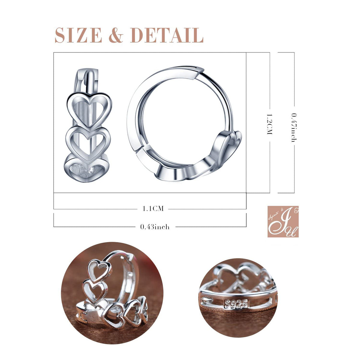 KASTWAVE Silver Hoop Earrings for Women 925 Sterling Silver Heart Plain Huggie Hoop Earrings Creole for Women/Girls
