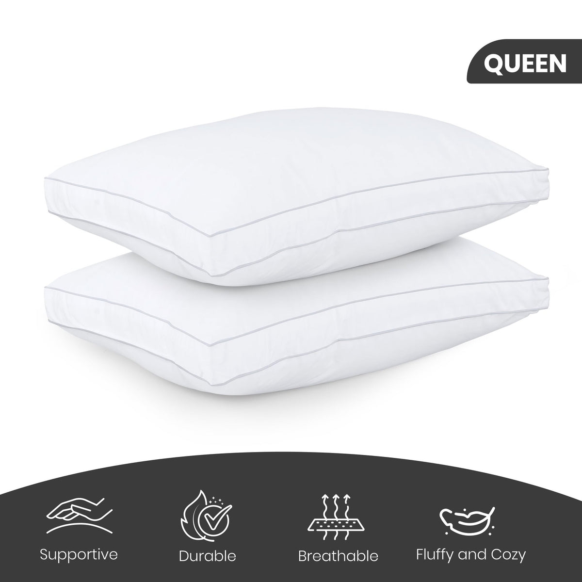 Utopia Bedding Bed Pillows for Sleeping Queen Size (White), Set of 2, Cooling Hotel Quality, Gusseted Pillow for Back, Stomach or Side Sleepers - Medaid International