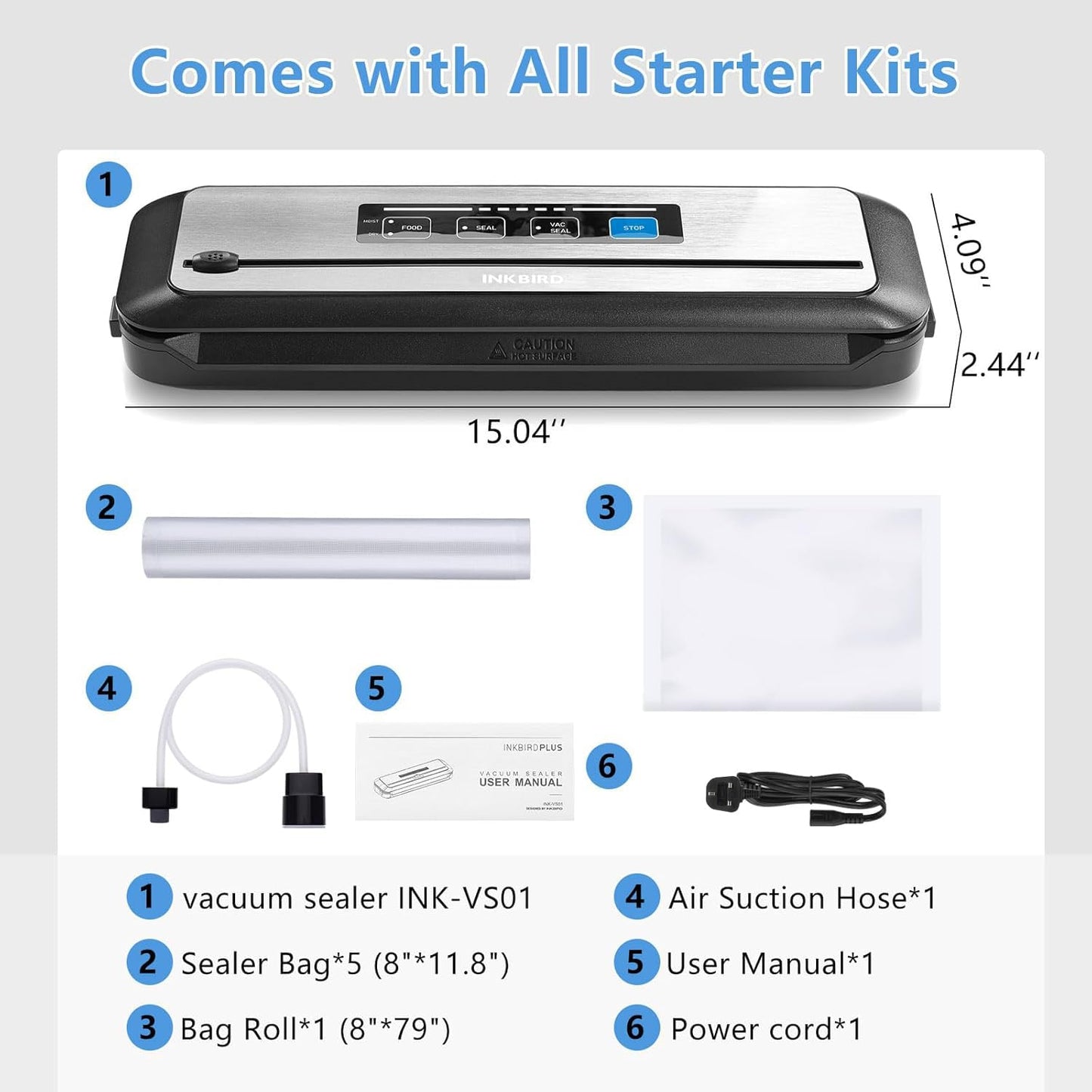 Inkbird Vacuum Sealer Machine with Starter Kit, Automatic PowerVac Air Sealing Machine for Food Preservation, Dry & Moist Sealing Modes,Built-in Cutter,Easy Cleaning Storage - Medaid International
