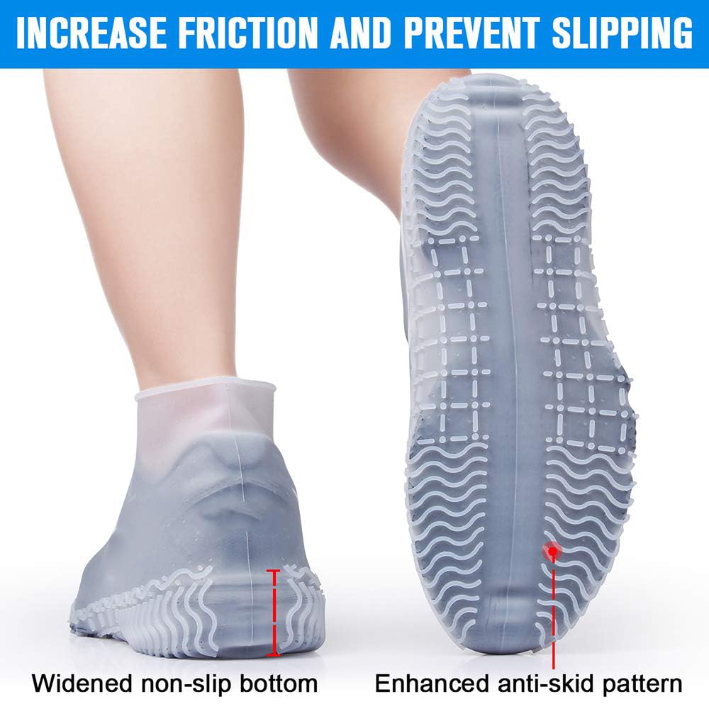 TERRIFI Silicone Waterproof Shoe Covers, Upgrade Reusable Overshoes with Zipper, Resistant Rain Boots Non-Slip Washable Protection for Women, Men (M (33-38cm), White)