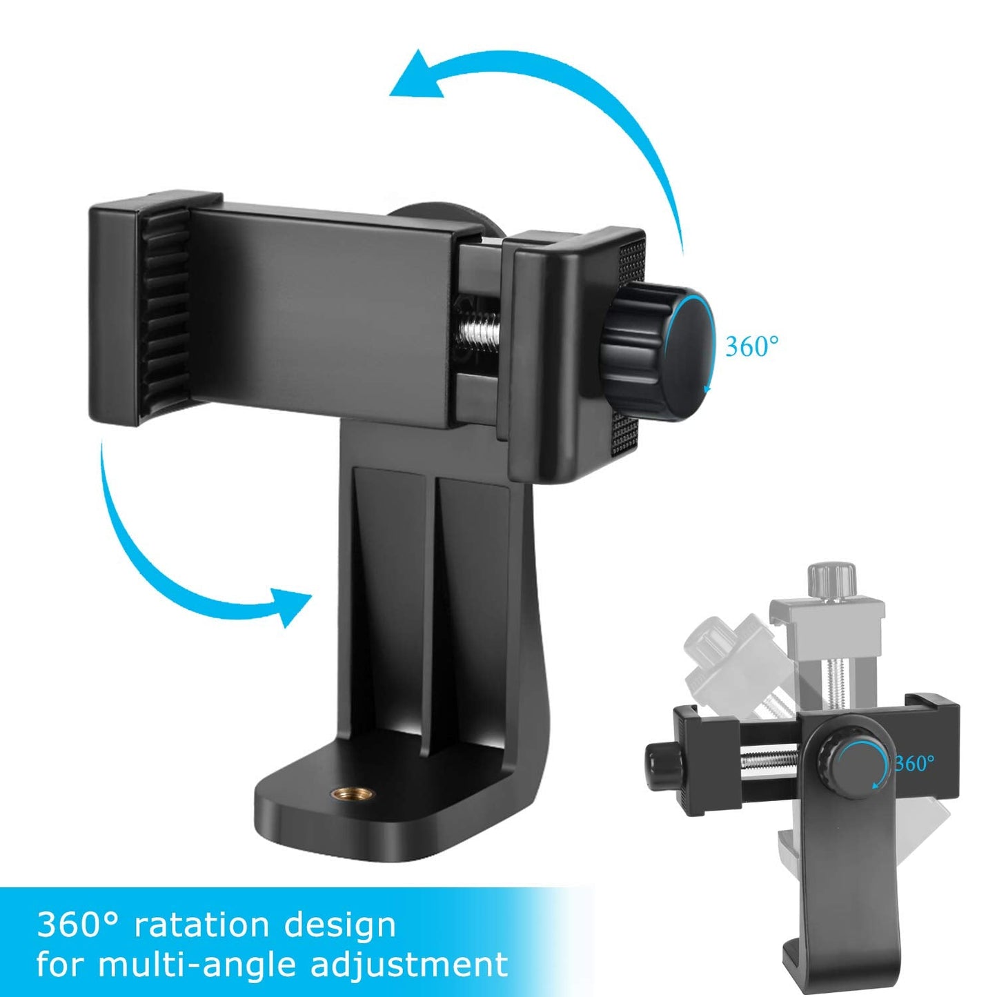 SharingMoment Premium Smartphone Holder/Vertical and Horizontal Tripod Mount Adapter Rotatable Bracket with 1/4 inch Screw/Adjustable Clip for iPhone, Android Cell Phone, Selfie Stick, Camera Stand - Medaid International