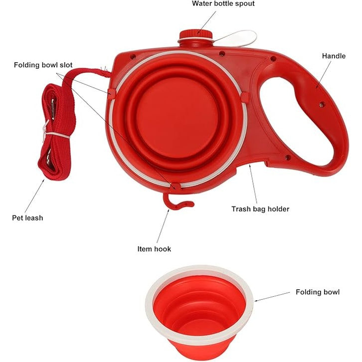 4-in-1 Retractable Dog Leash – Water Bottle & Bowl Set