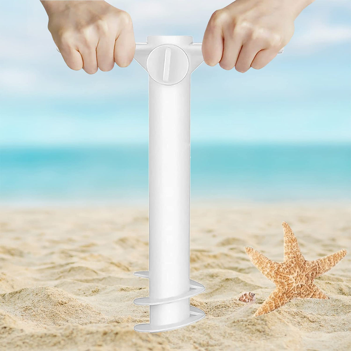 KASTWAVE Beach Umbrella Screw Sand Anchor Stand Holder, One Size Fits All, Umbrella Holder Stand Safe for Strong Wind with 4-prongs Hanging Hook