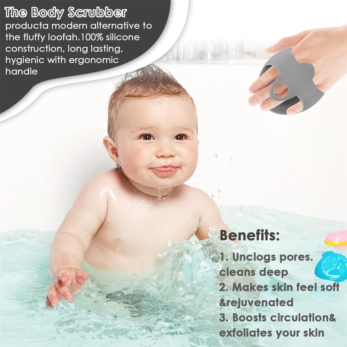 TERRIFI Silicone Body Scrubber, Multifunction Exfoliator Bath Brush for Use in Shower, Ergonomic No-Slip Handle And Easier Product Foam