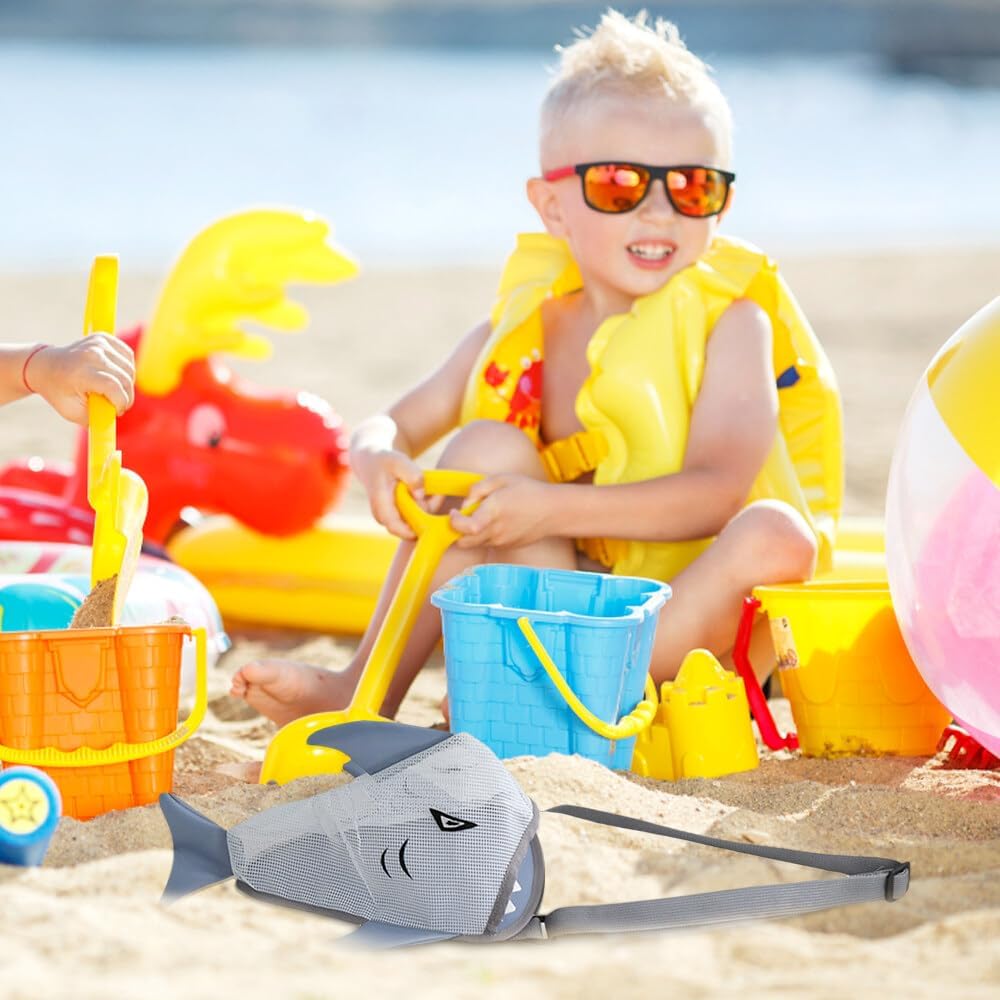 TERRIFI Kids Mesh Beach Bag, Crab & Shark Design, Adjustable Strap, Durable & Portable, Ideal for Beach Toys & Seaside Activities