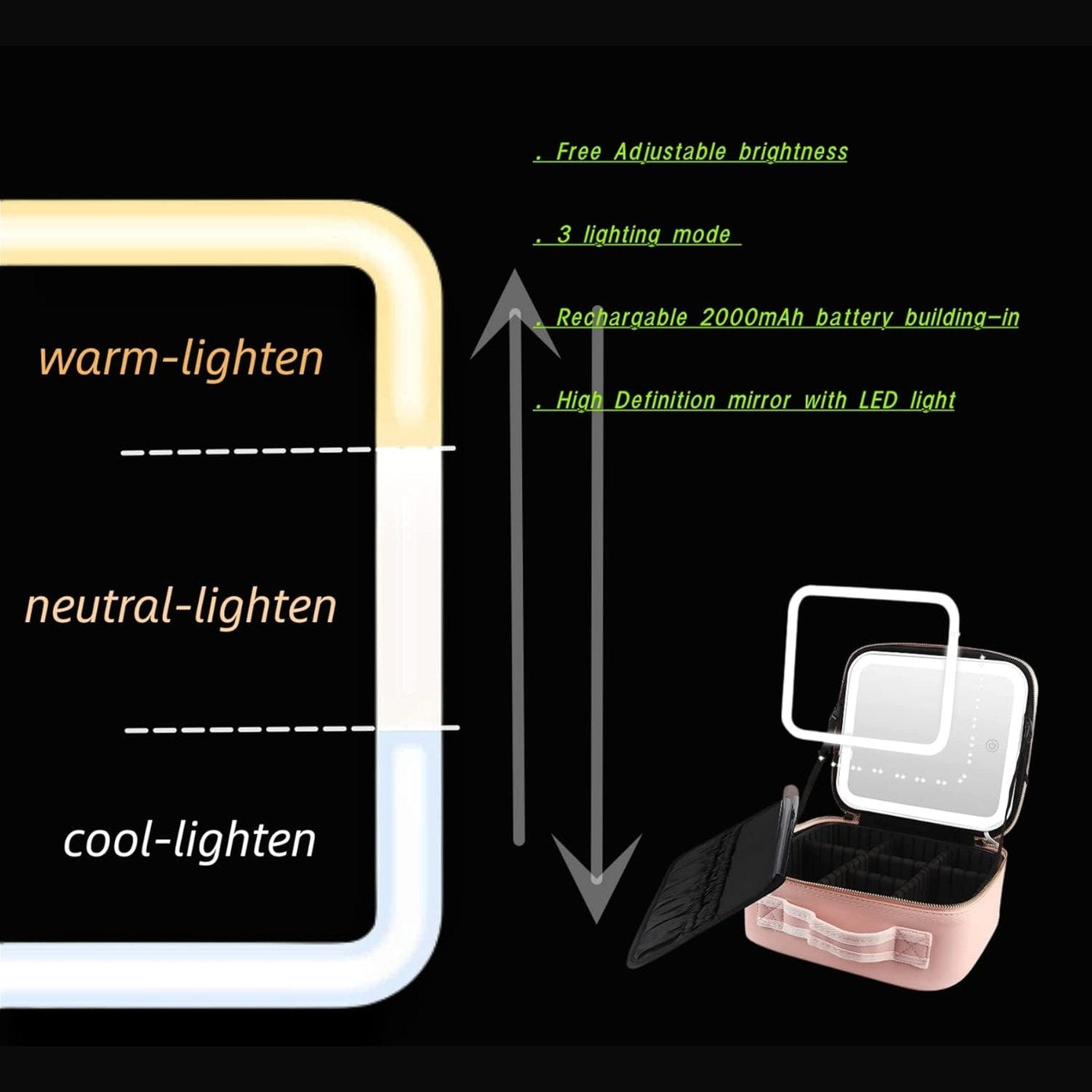 Adjustable Light Make up Bag with Mirror LED Light
