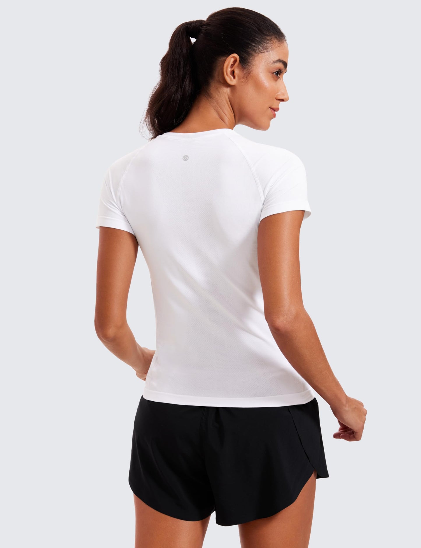 CRZ YOGA Seamless Workout Tops for Women Short Sleeve Athletic Tees Breathable Gym Running Yoga Shirts White Small - Medaid International